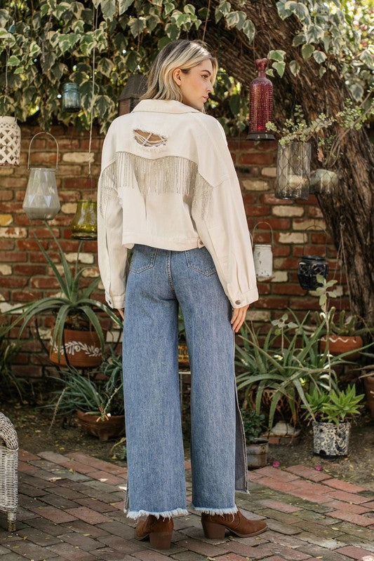 Diamond Dixie Rhinestone Fringe Jacket - White Easy Pair