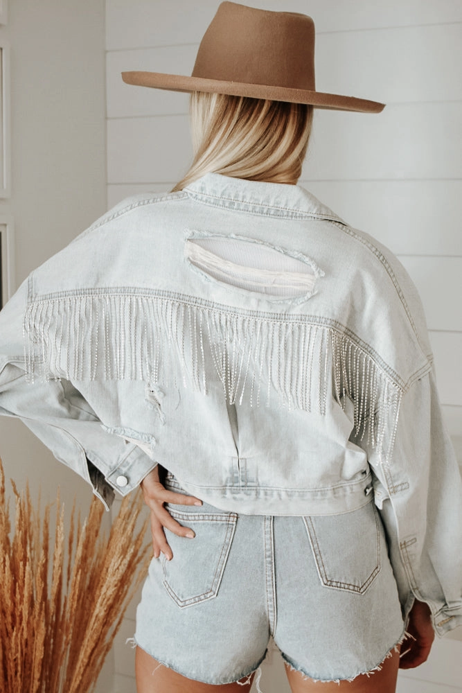 Diamond Dixie Rhinestone Fringe Jacket Versatile Fit Layer