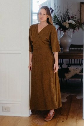 Soft and Smooth Elegant Waist Design Diana Dress in Golden Checker