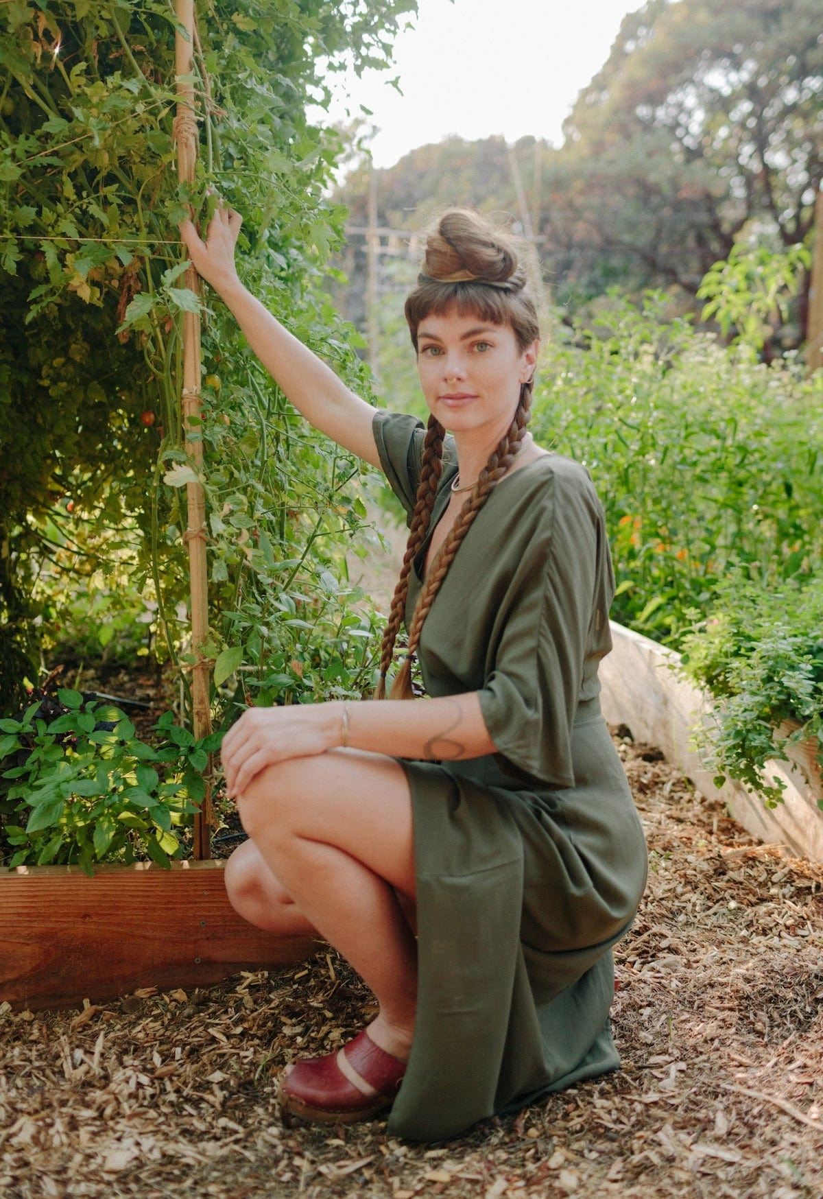 Diana Dress in Olive Green Challis Sleek Touch Sharp Finish