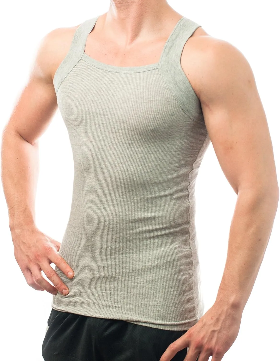 Different Touch Men's Ribbed Tank Tops Square Cut Muscle Ribbed Underwear Shirts