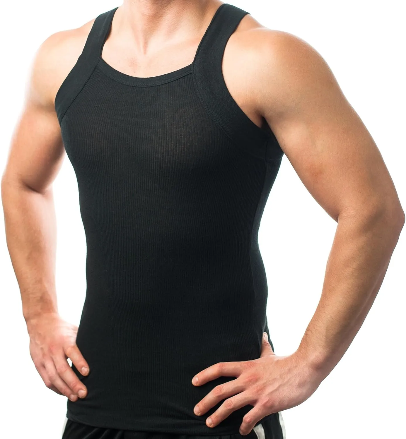 Different Touch Men's Ribbed Tank Tops Square Cut Muscle Ribbed Underwear Shirts