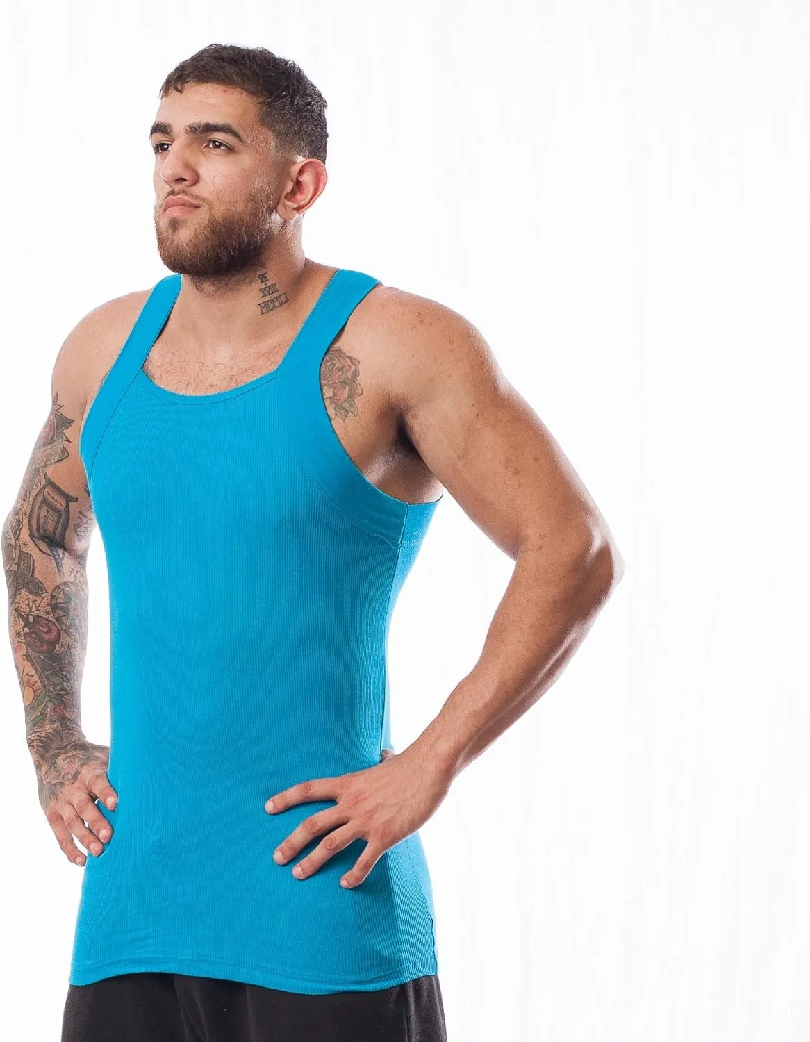 Different Touch Men's Ribbed Tank Tops Square Cut Muscle Ribbed Underwear Shirts