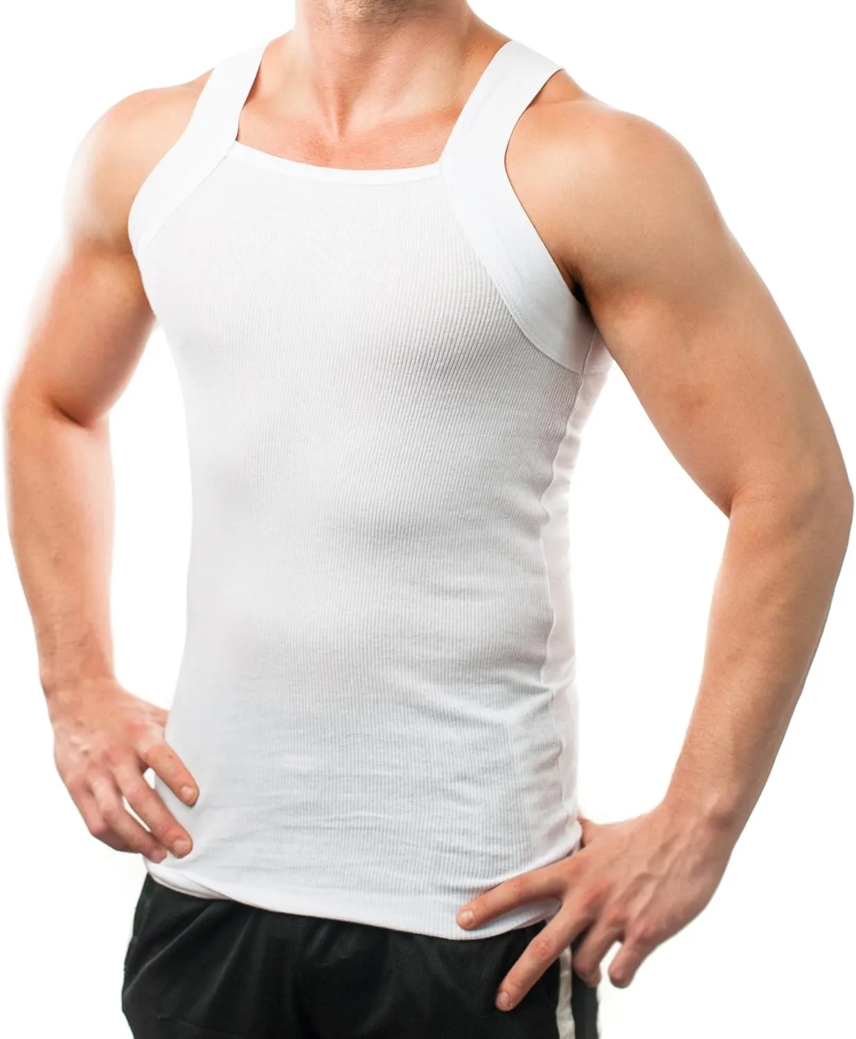 Different Touch Men's Ribbed Tank Tops Square Cut Muscle Ribbed Underwear Shirts