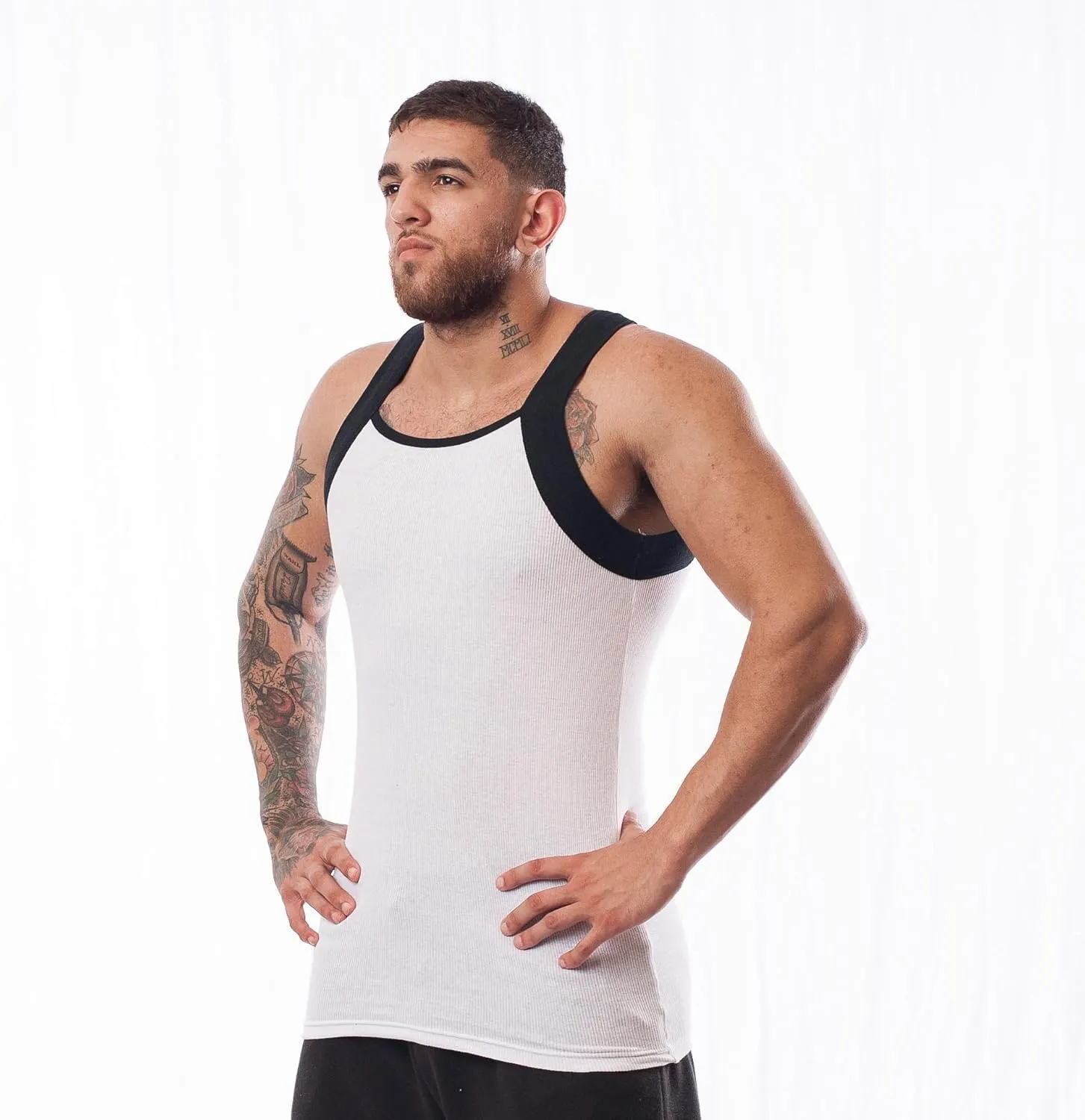 Different Touch Men's Ribbed Tank Tops Square Cut Muscle Ribbed Underwear Shirts