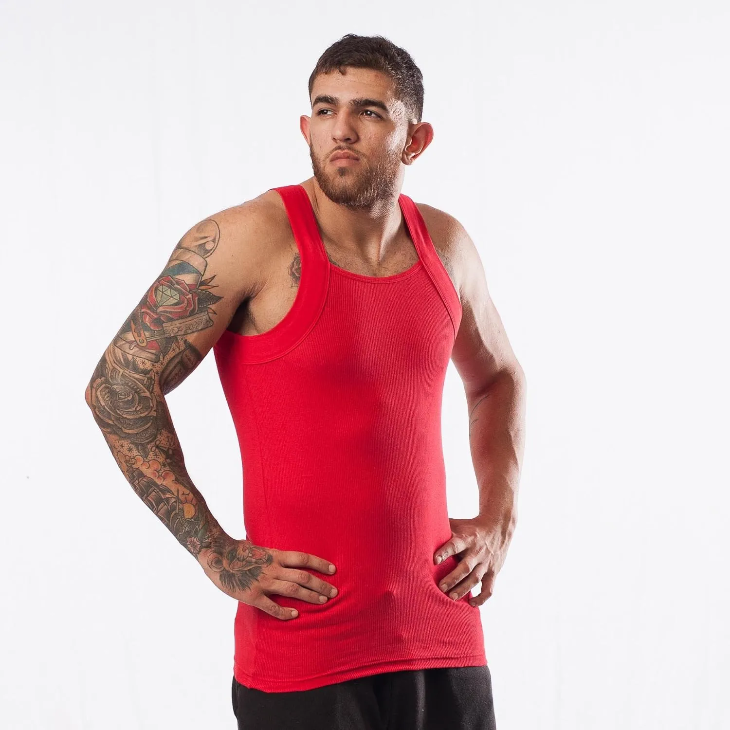 Different Touch Men's Ribbed Tank Tops Square Cut Muscle Ribbed Underwear Shirts