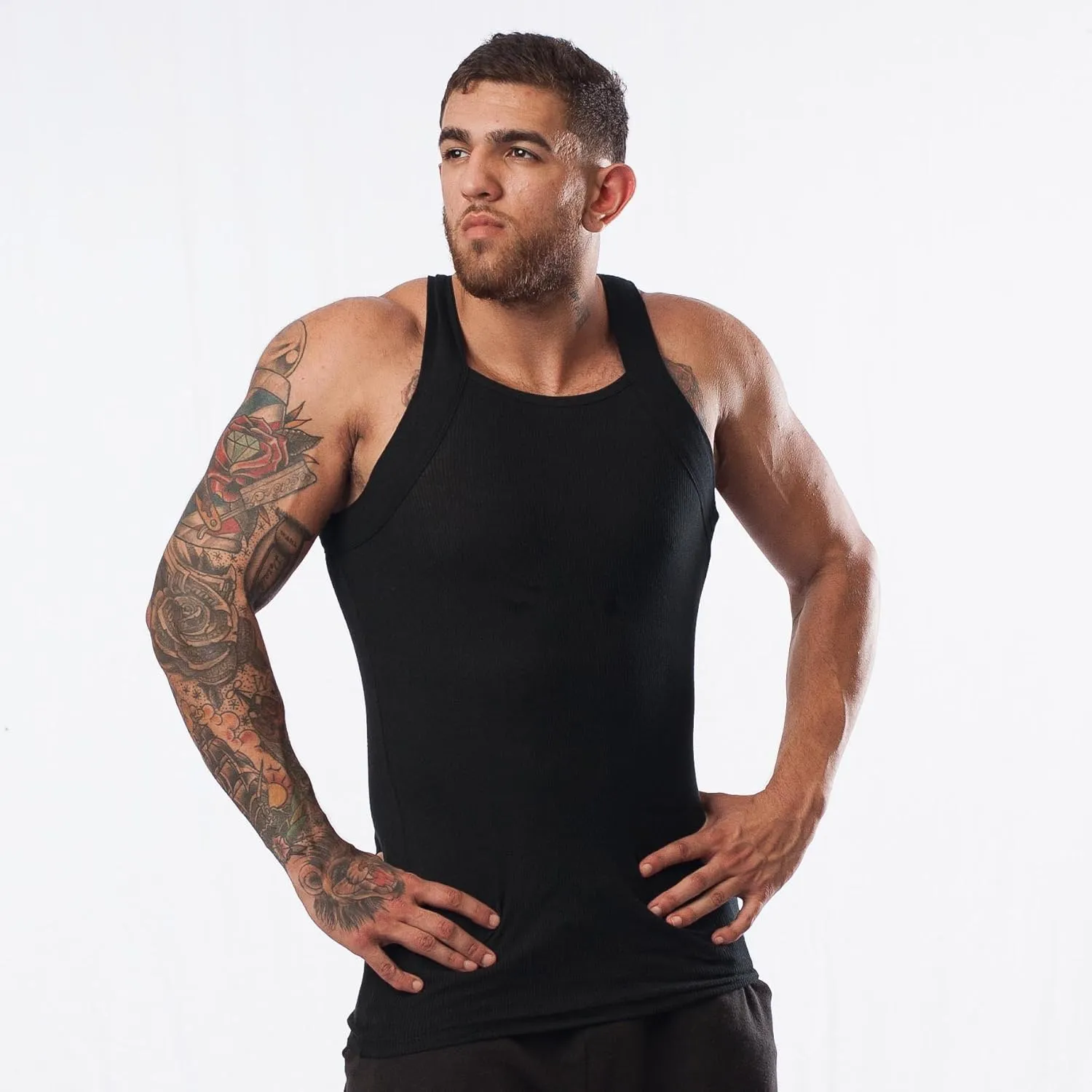 Different Touch Men's Ribbed Tank Tops Square Cut Muscle Ribbed Underwear Shirts