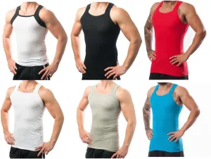 Different Touch Men's Ribbed Tank Tops Square Cut Muscle Ribbed Underwear Shirts