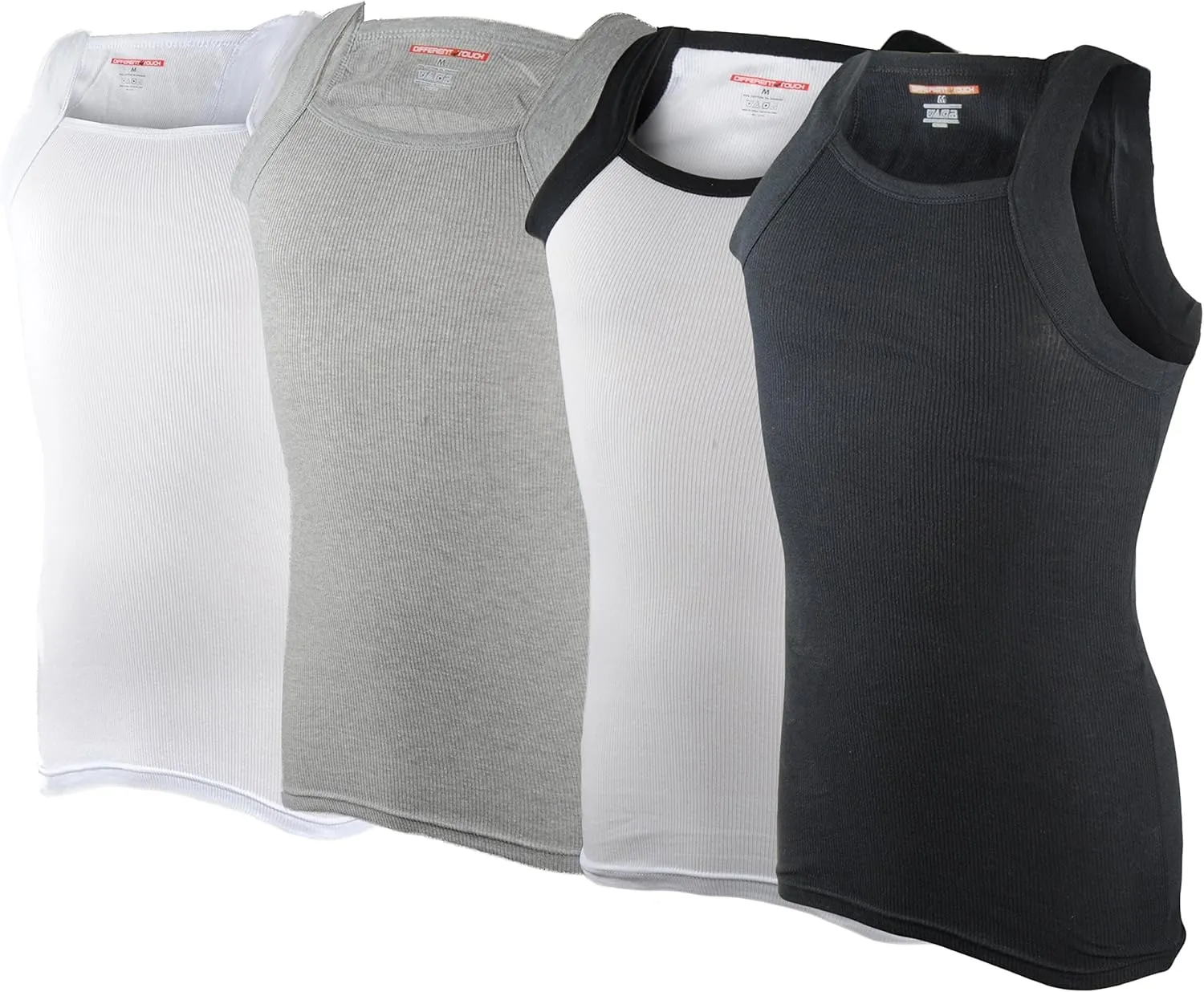 Different Touch Men's Ribbed Tank Tops Square Cut Muscle Ribbed Underwear Shirts