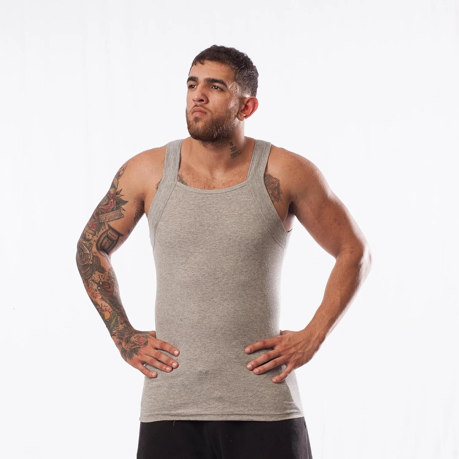 Different Touch Men's Ribbed Tank Tops Square Cut Muscle Ribbed Underwear Shirts