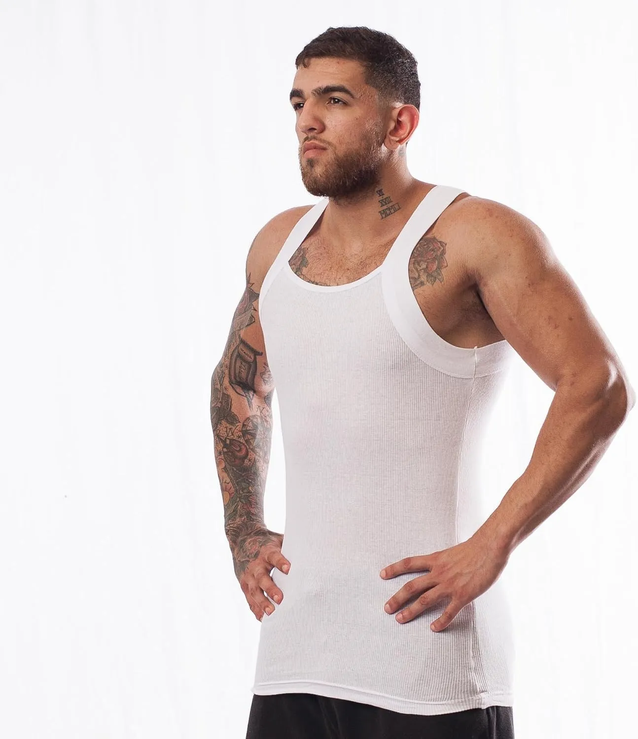 Different Touch Men's Ribbed Tank Tops Square Cut Muscle Ribbed Underwear Shirts