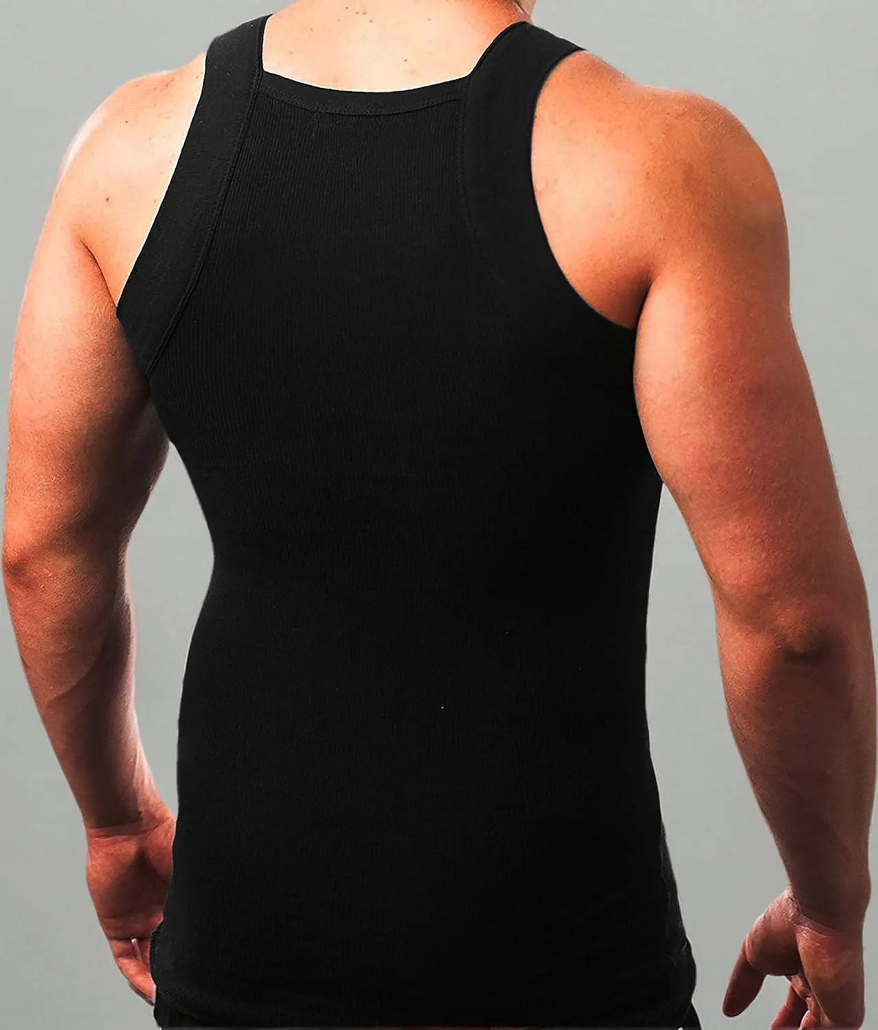 Different Touch Men's Ribbed Tank Tops Square Cut Muscle Ribbed Underwear Shirts