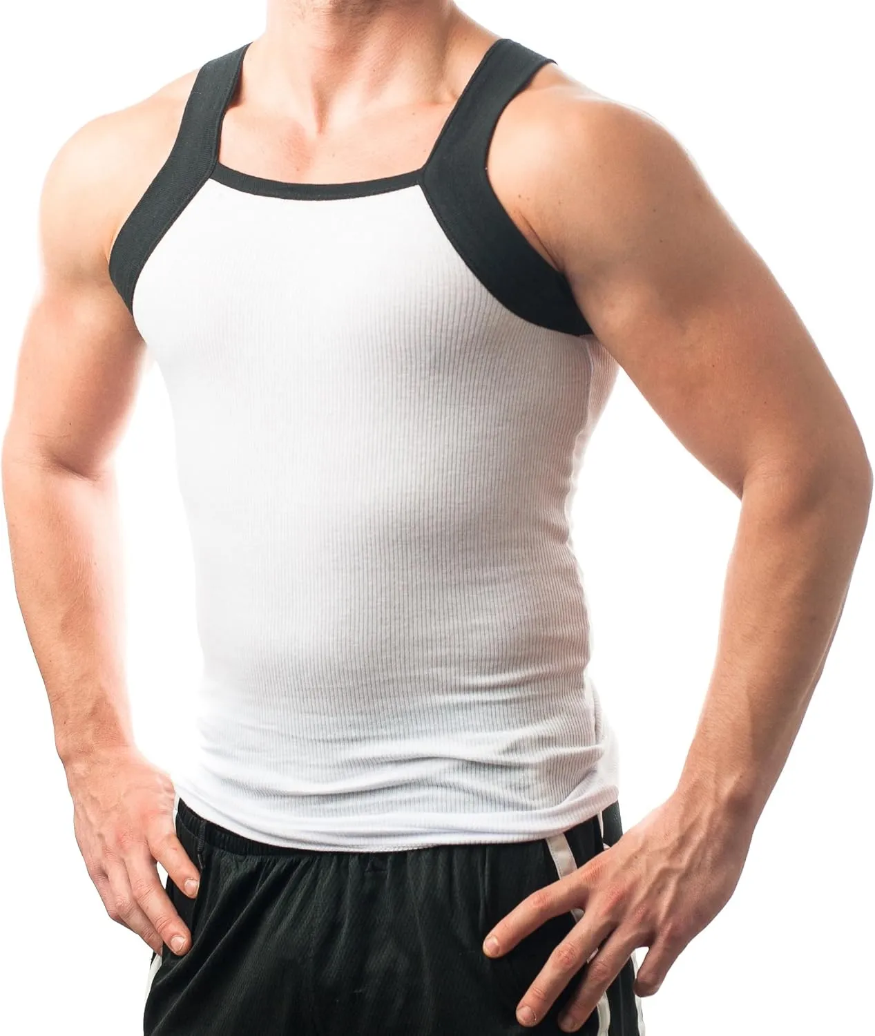 Different Touch Men's Ribbed Tank Tops Square Cut Muscle Ribbed Underwear Shirts