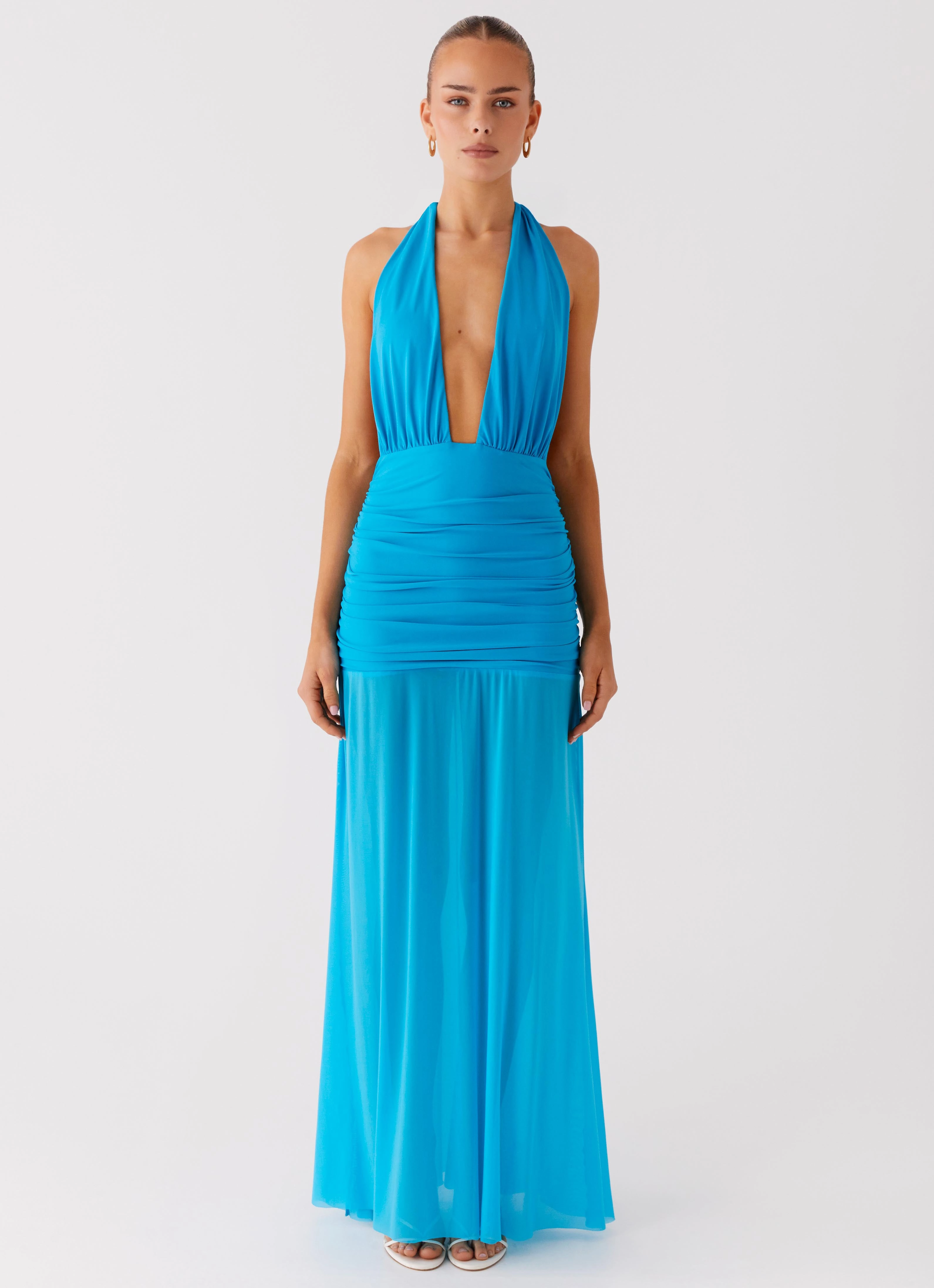 Versatile Layer Wear Dilemma Halter Maxi Dress - Turquoise Blue