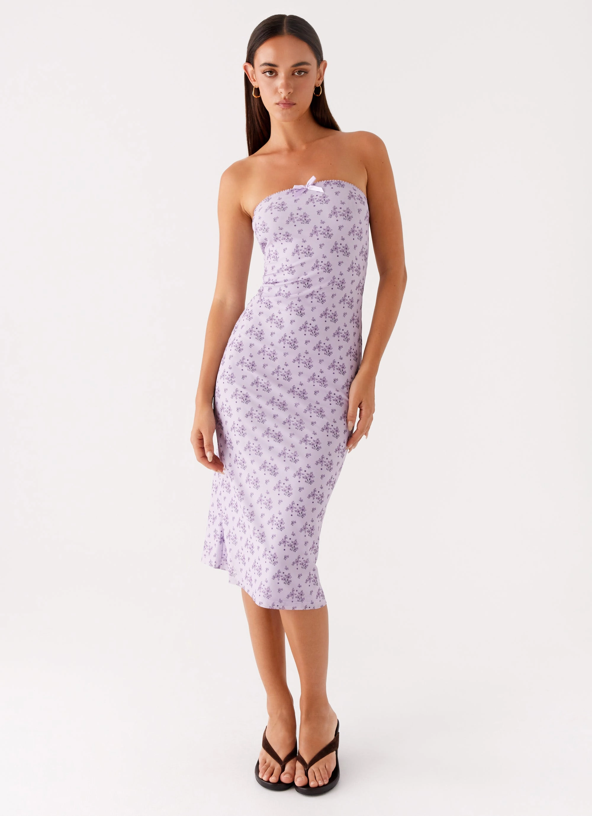 Balanced Lines Keila Strapless Midi Dress - Lavender Meadow