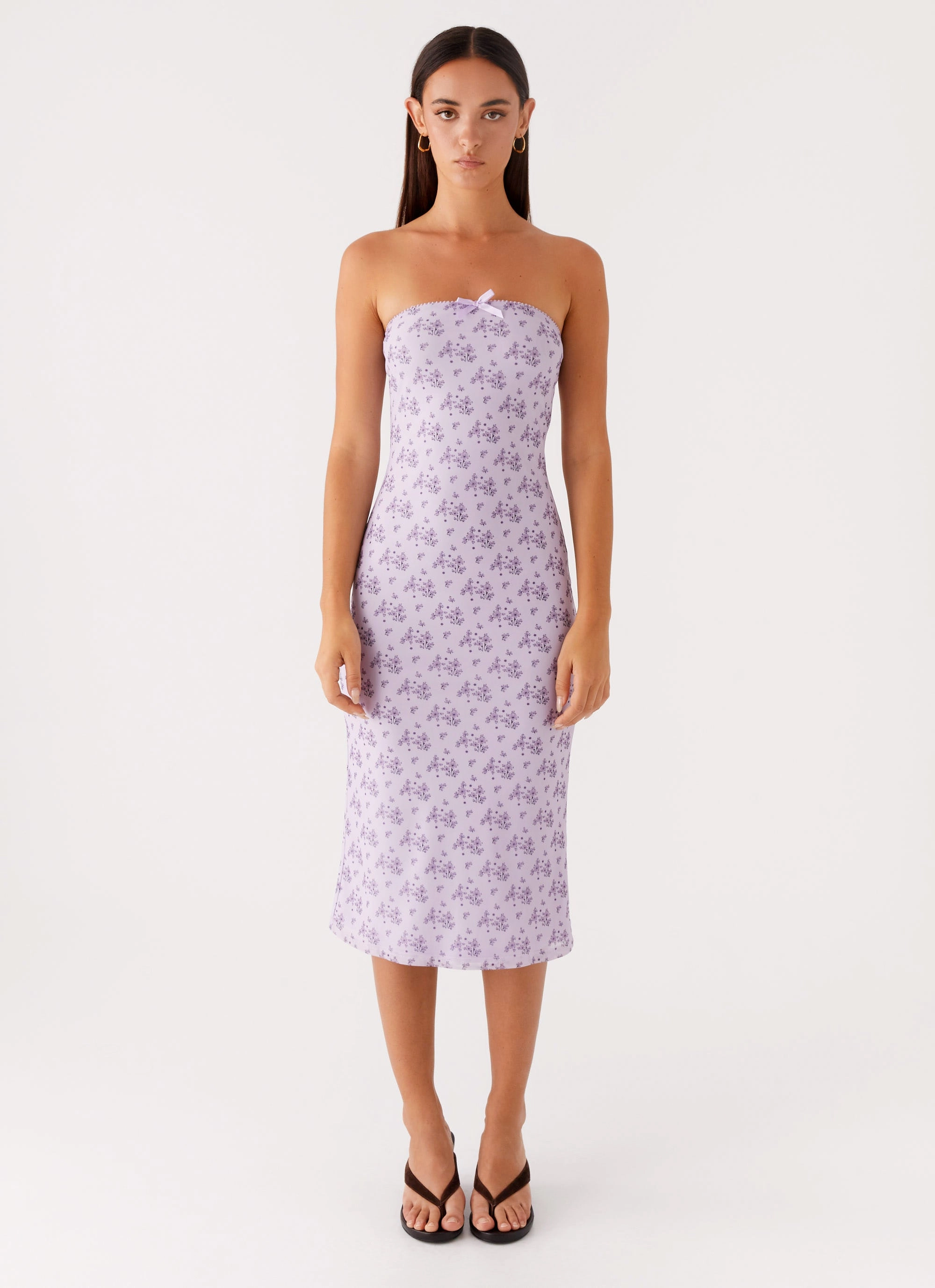 Keila Strapless Midi Dress - Lavender Meadow Quilted-Lining