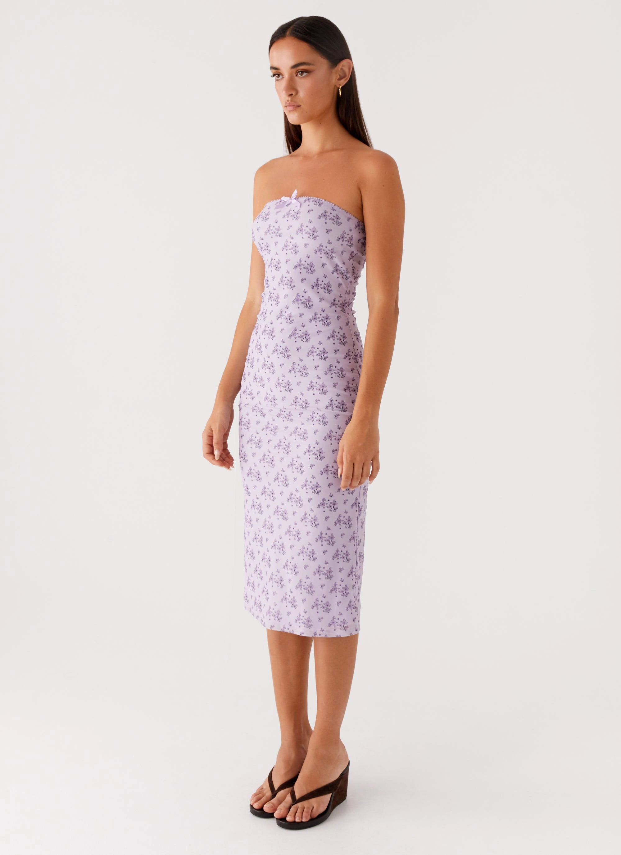 Light Fall Delicate Details Keila Strapless Midi Dress - Lavender Meadow