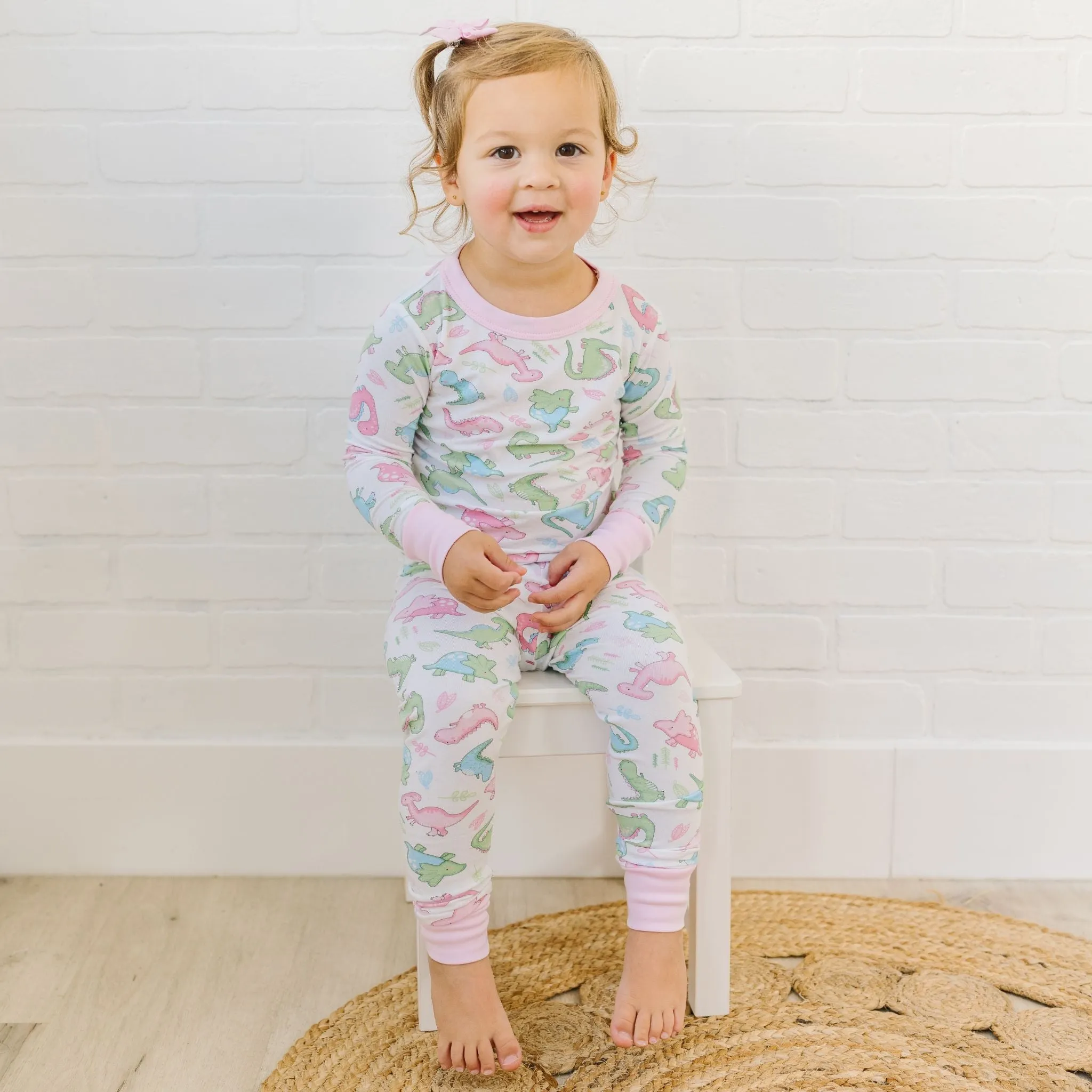 Dino Dreams Long Pajamas - Pink