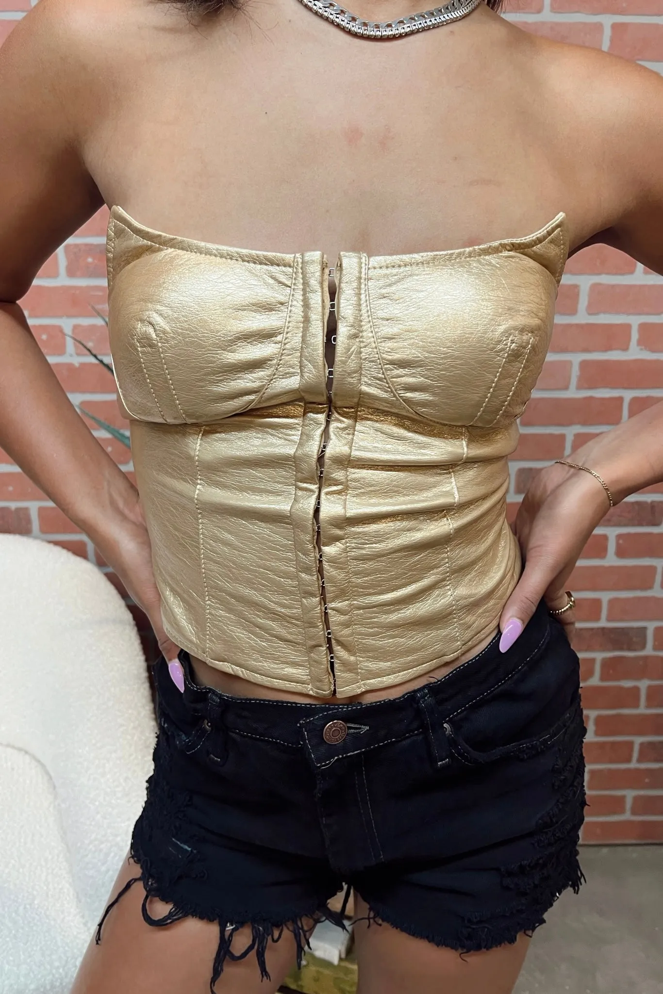 Disco Metallic Corset Top - Gold Quick Dry Technology