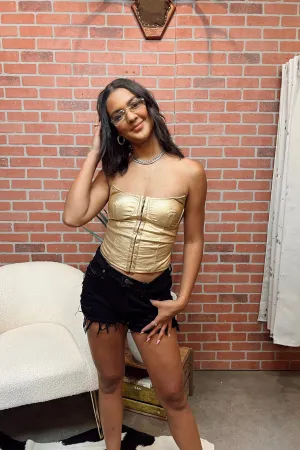 Disco Metallic Corset Top - Gold Scoop Neck Shape