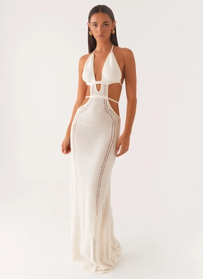 In Motion Cut Out Crochet Maxi Dress - White Free Shape Timeless slip dress