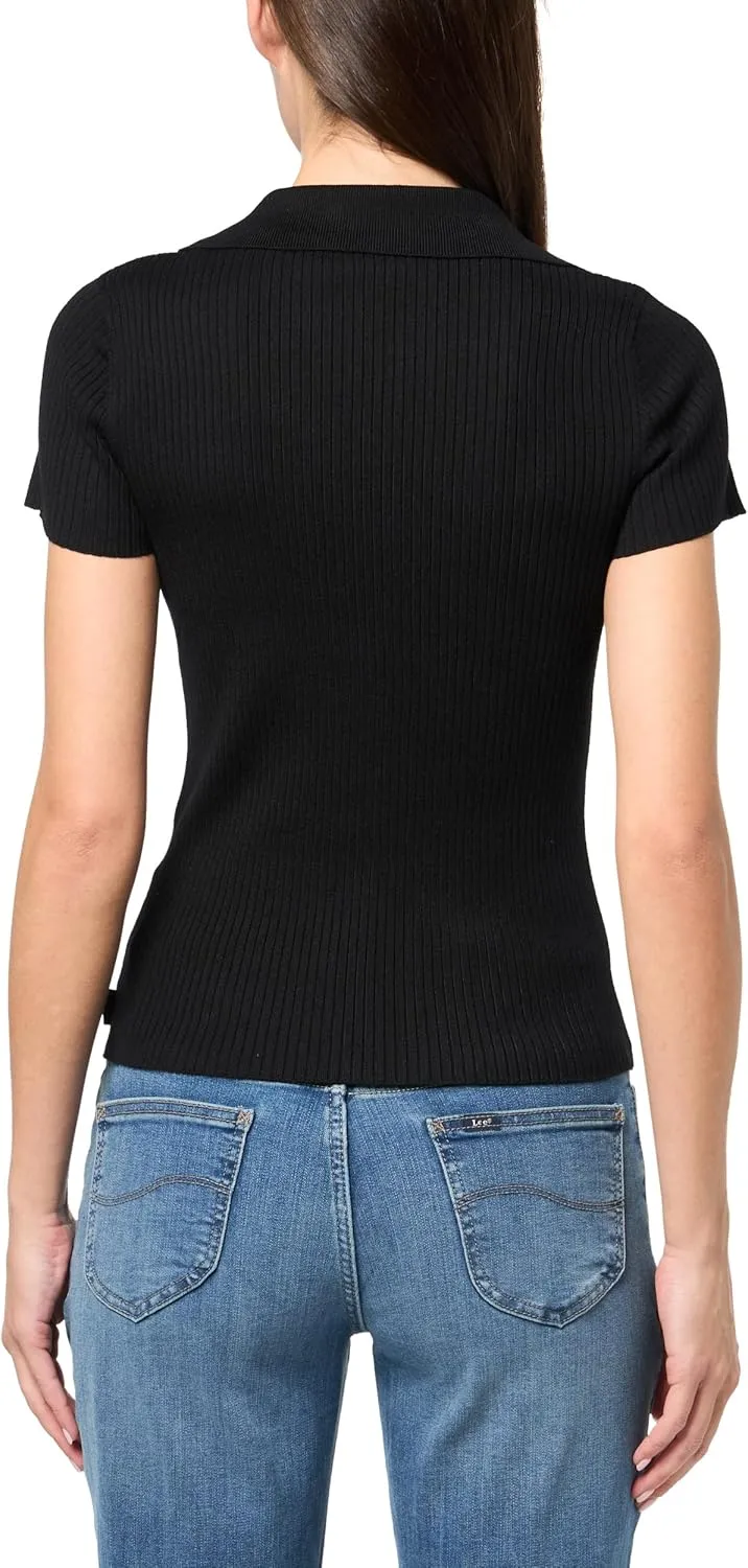 DKNY Women's Soft Ribbed Polo Jeans Sweater