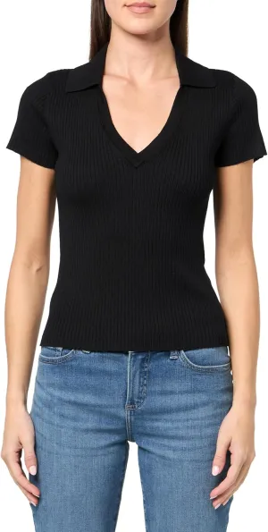 DKNY Women's Soft Ribbed Polo Jeans Sweater