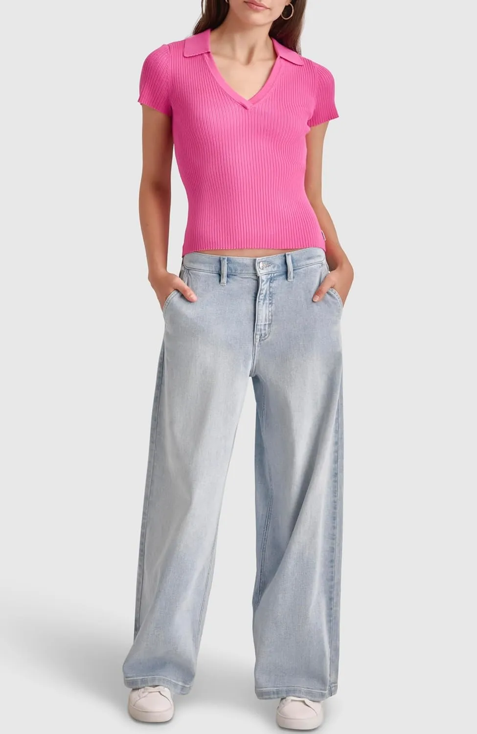 DKNY Women's Soft Ribbed Polo Jeans Sweater