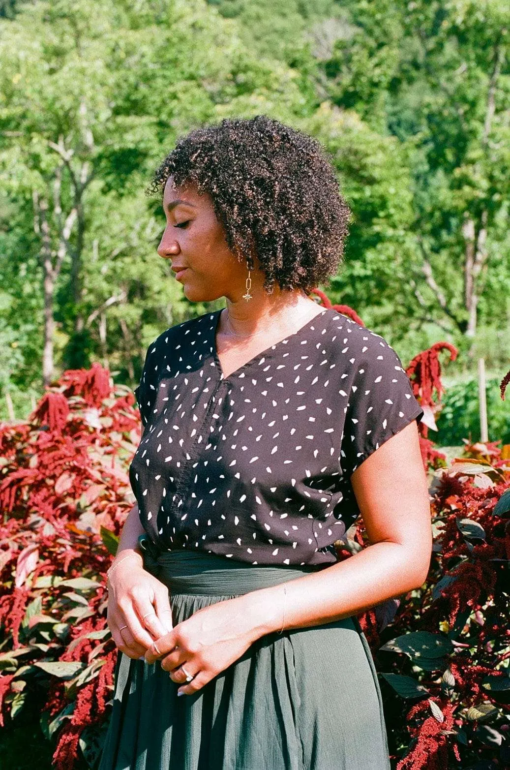 Compact Jacquard Weave Dolman Top in Abstract Dot