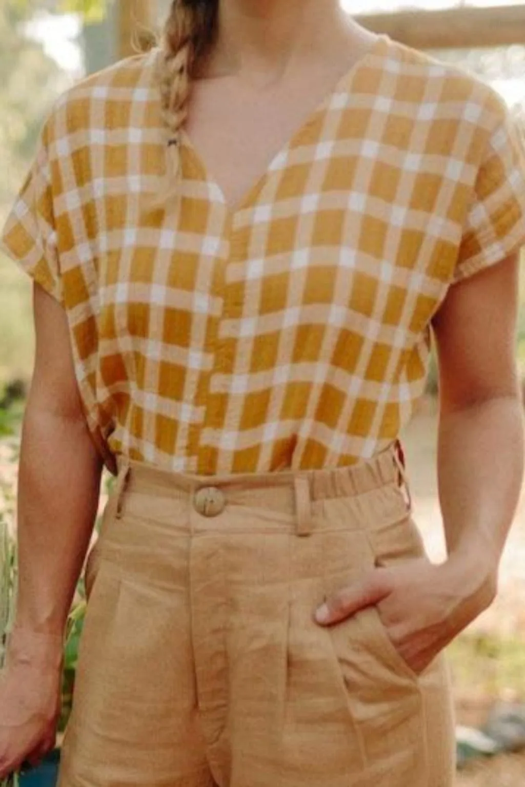 Dolman Top in Marigold Checker NonRestrictive Fit HoodedVersion