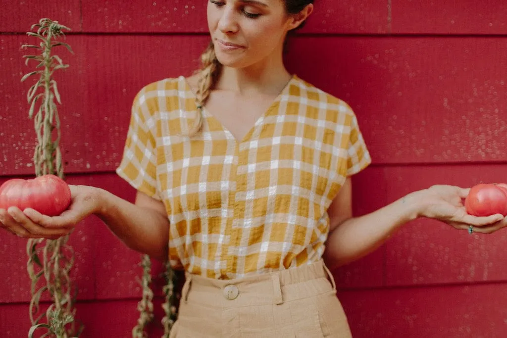 Dolman Top in Marigold Checker MoistureWicking Fabric Rubberized grip