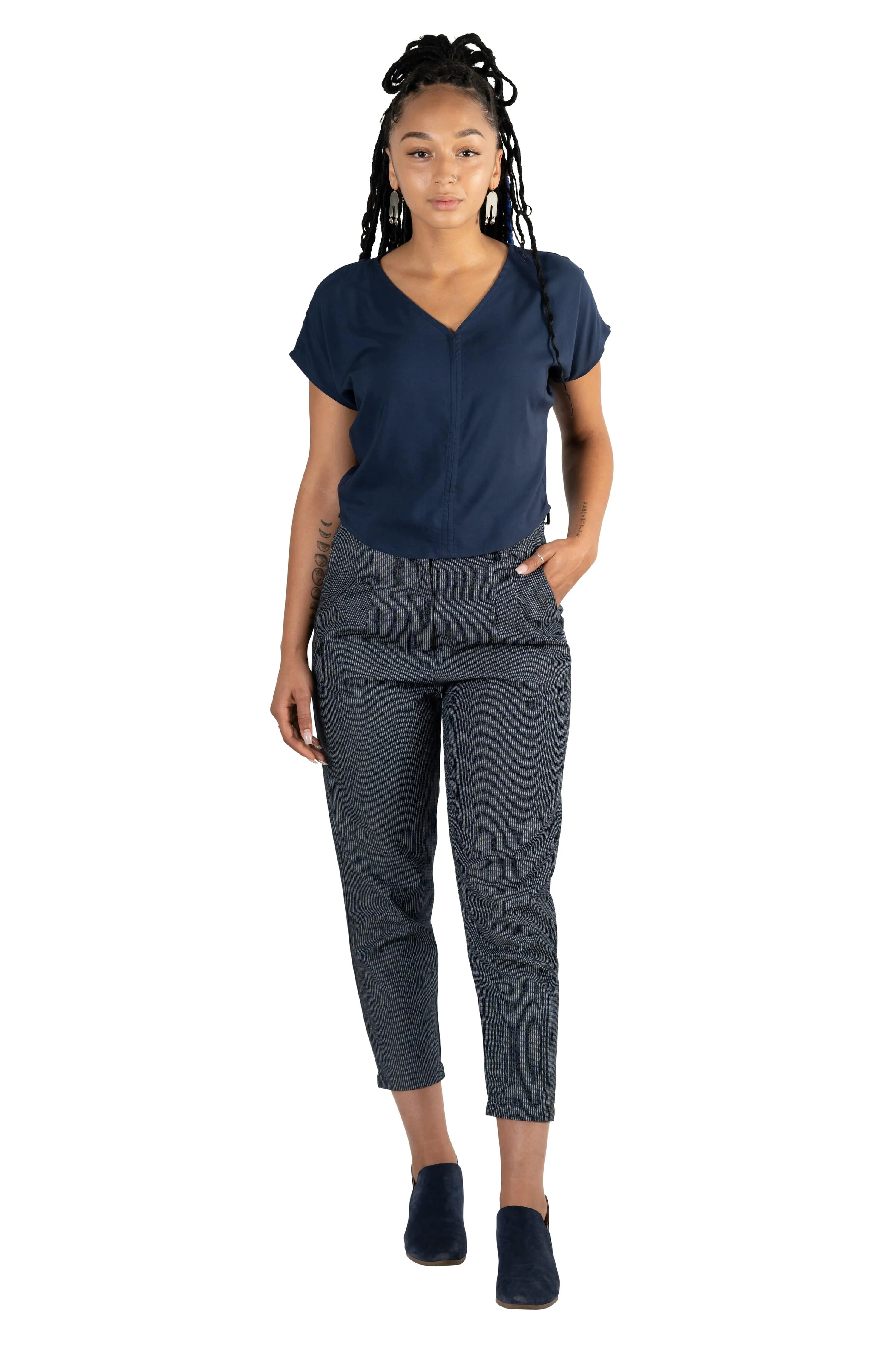 RecycledPolyester Dolman top in Navy Rayon Challis