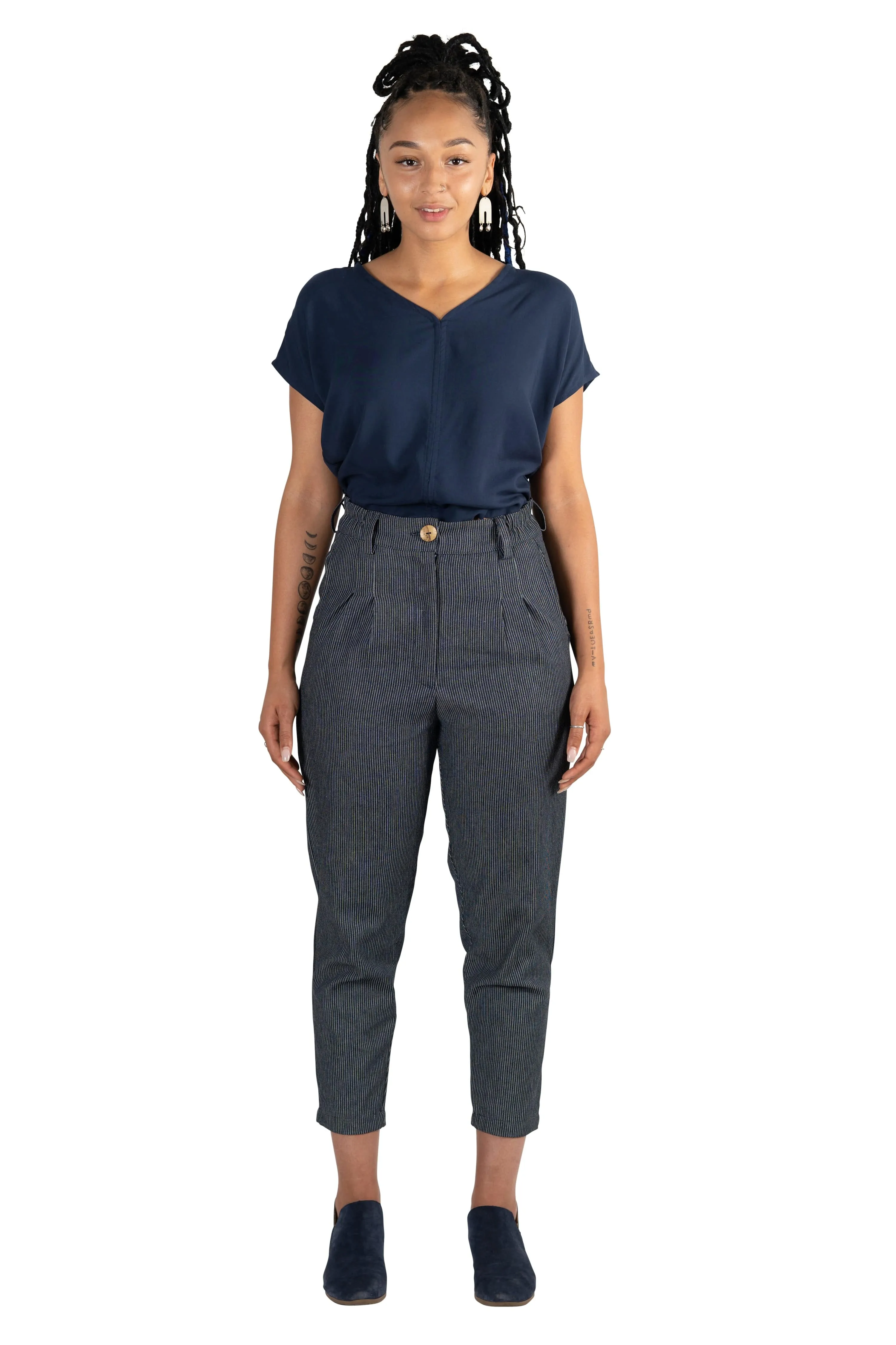 Dolman top in Navy Rayon Challis RibbedTrims OdorResistant