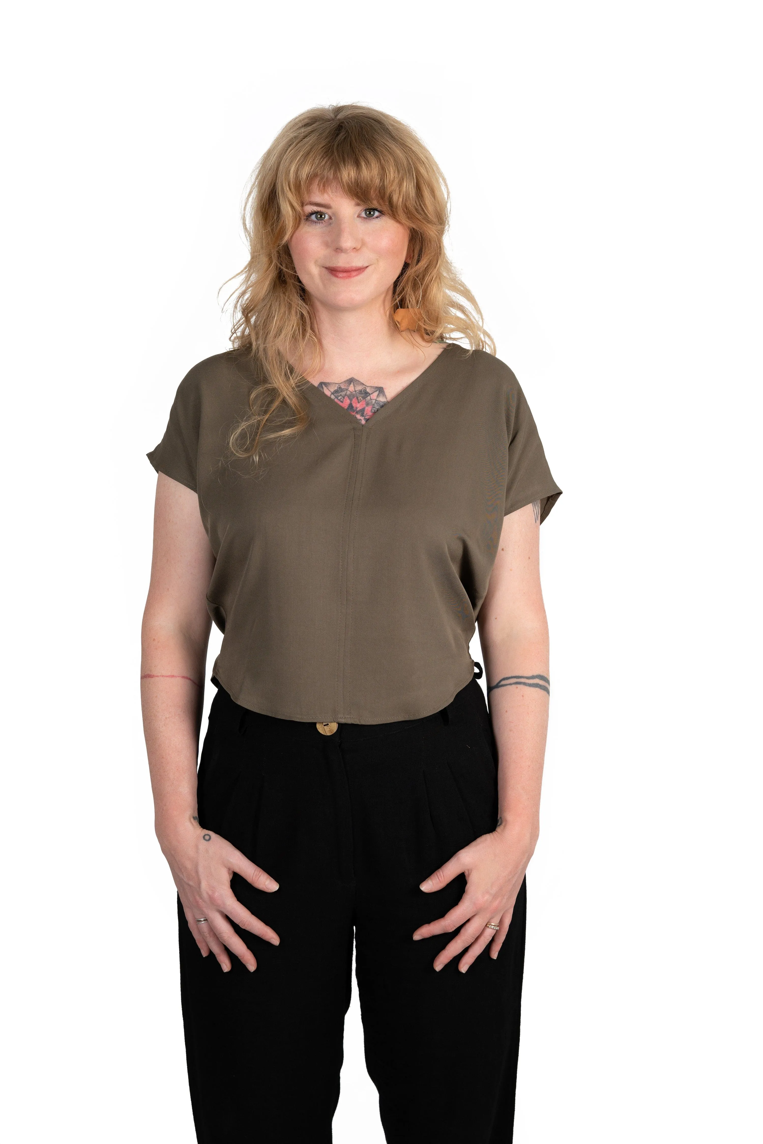 Biodegradable material Dolman top in Olive Rayon Twill
