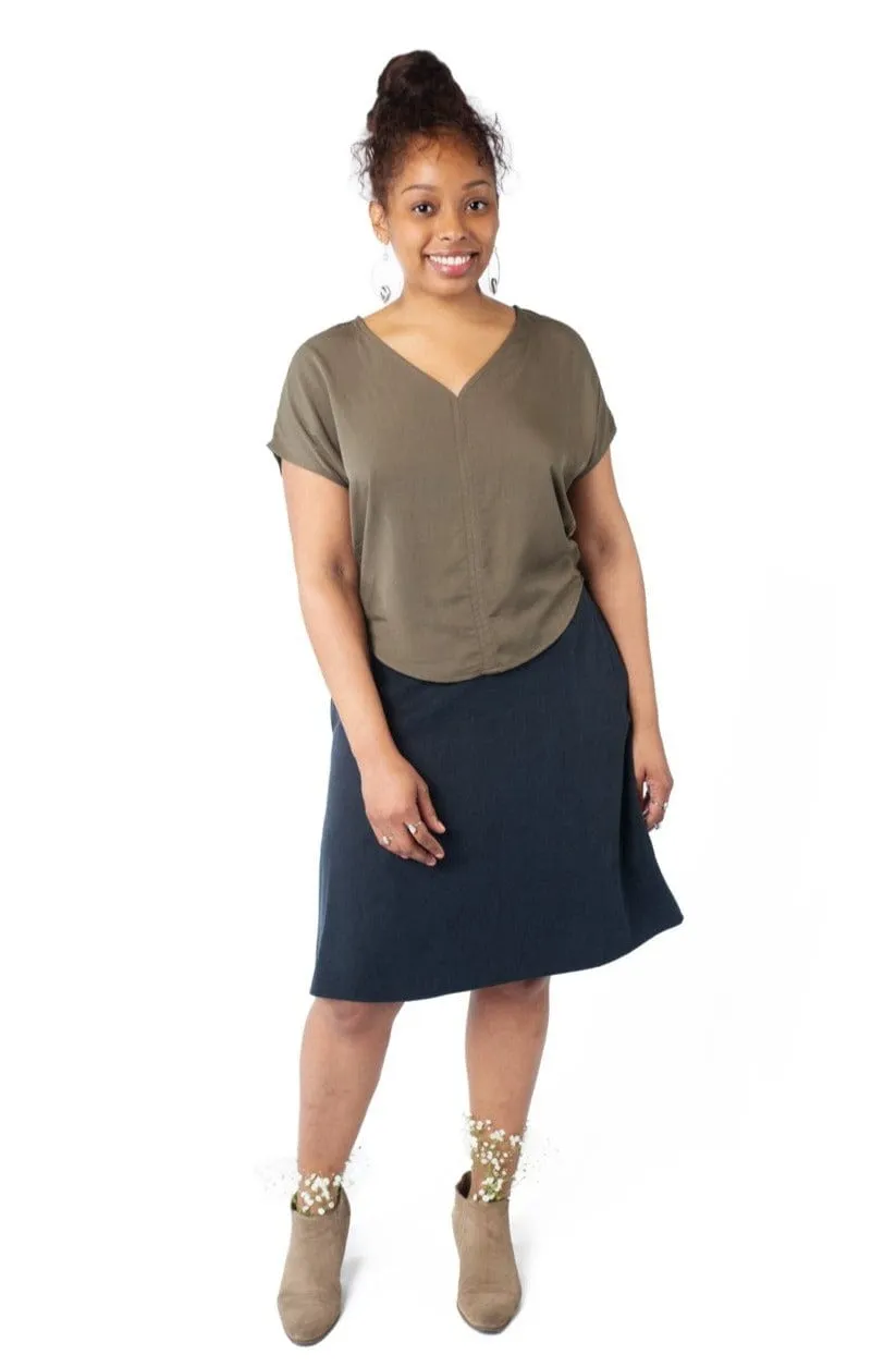 Dolman top in Olive Rayon Twill Relaxed Fit Shirt