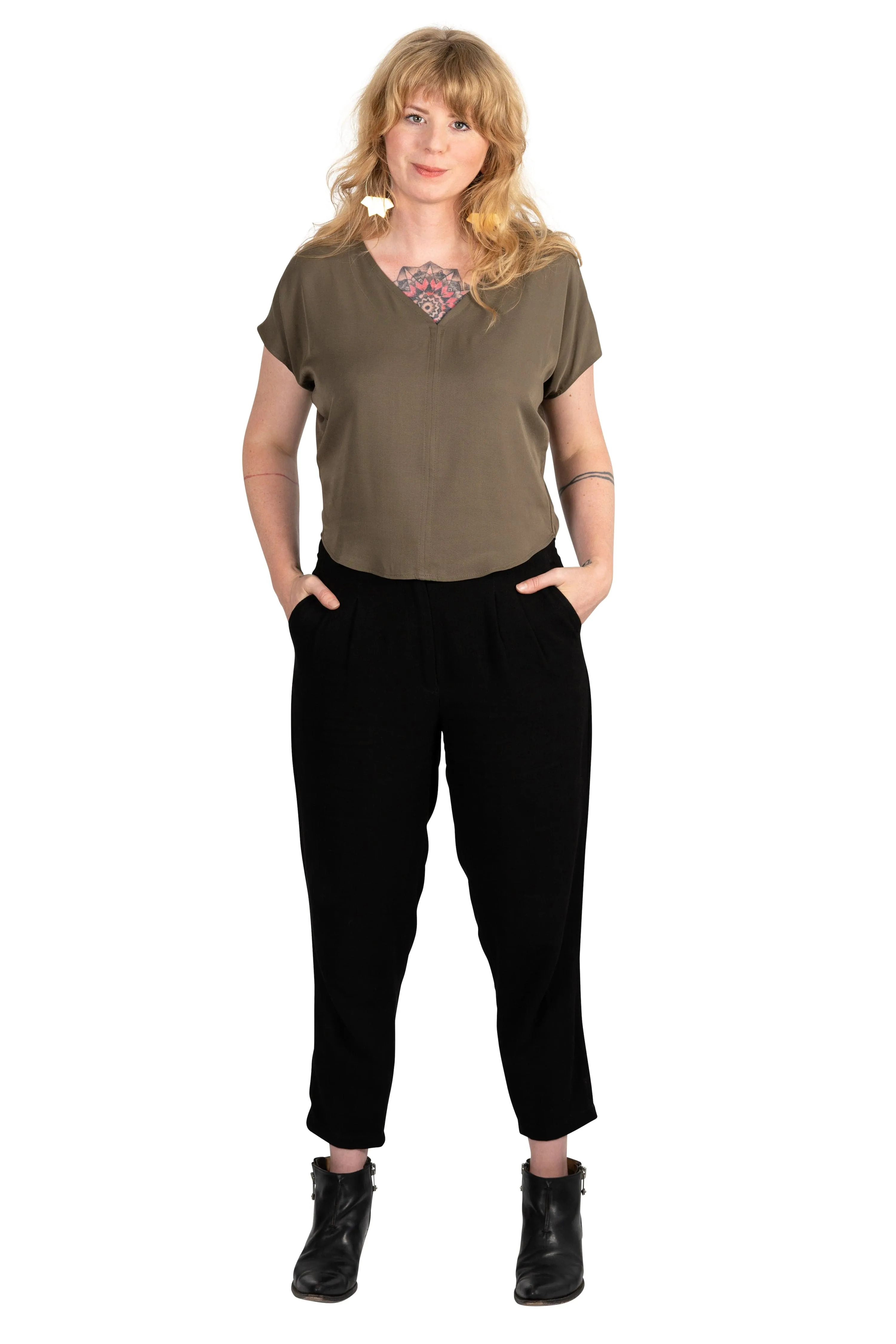 Dolman top in Olive Rayon Twill WindproofBarrierTechnology Stretch Fit