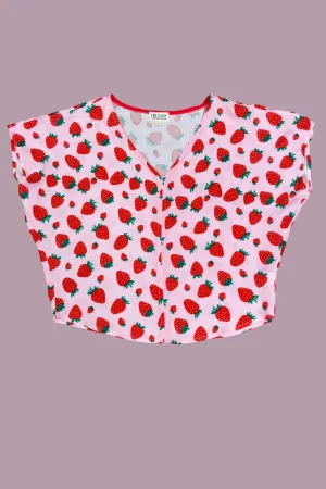Dolman Top in Strawberry Cotton BondedShoulder UVProtection Coating