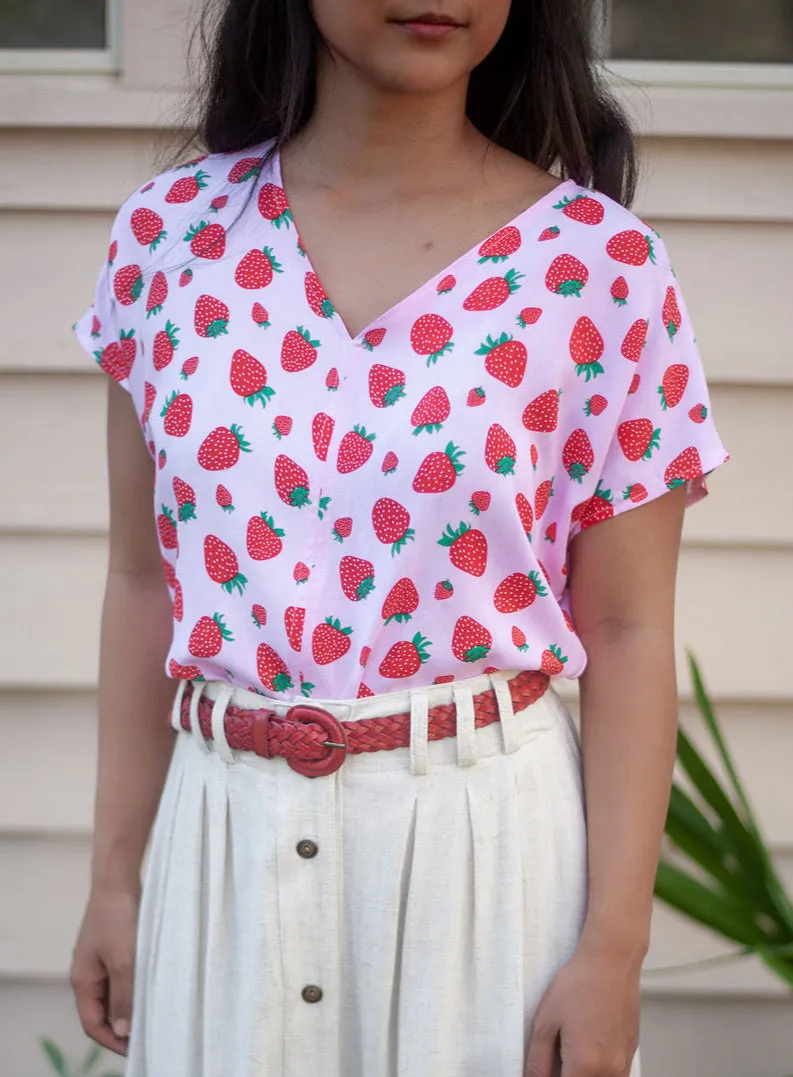 AntiStaticFinish Simple Pullover Dolman Top in Strawberry Cotton