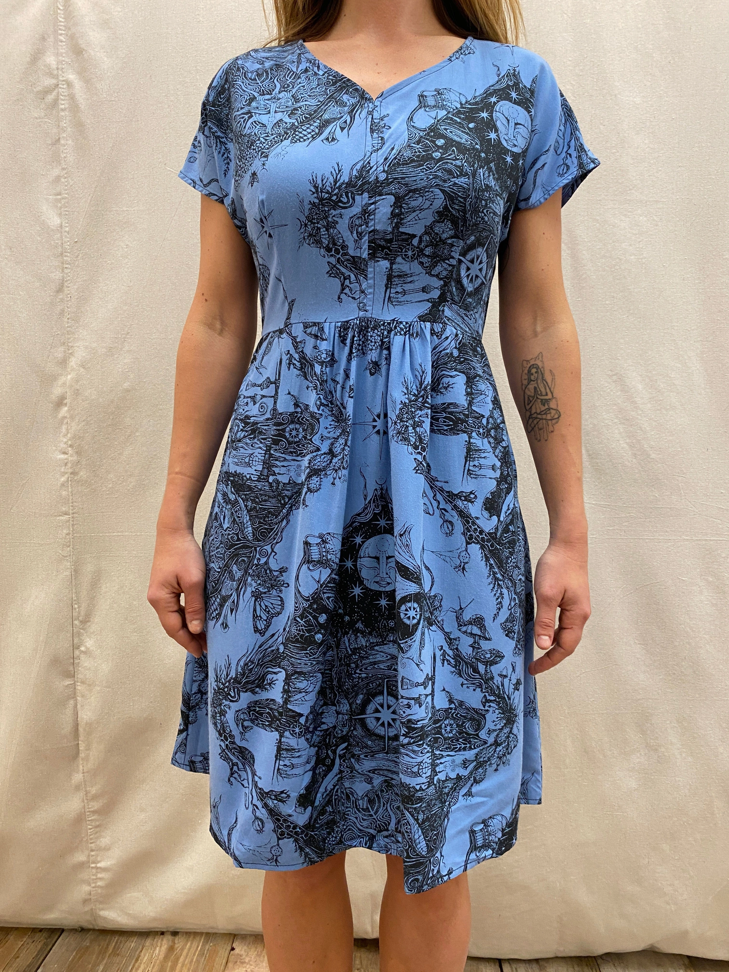 Beachwear Dolman Dress in Earth Worship in Ocean Blue