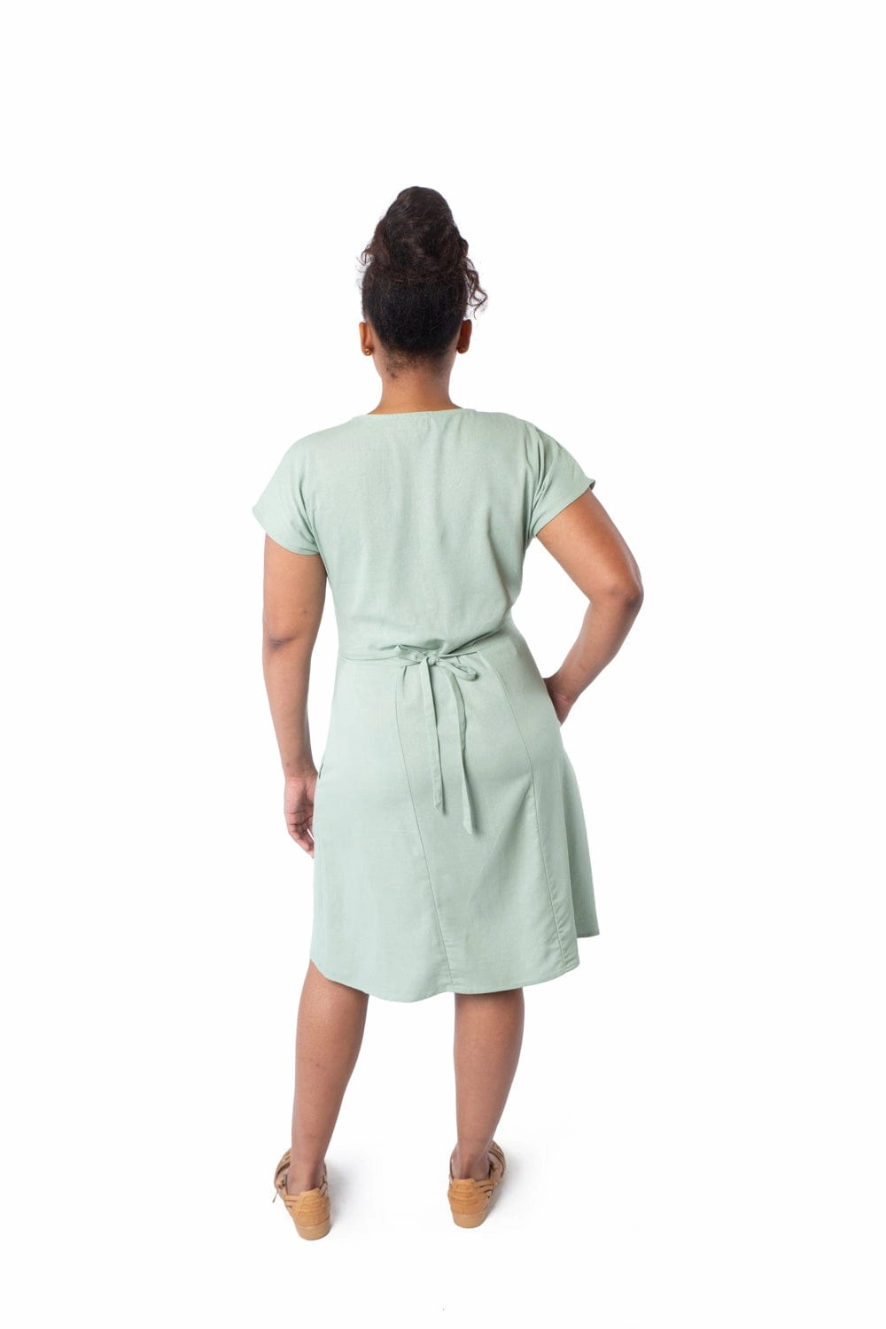 Dolman Dress in Sage Linen Elegant Appearance Embroidered-Sleeve