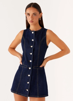 Dolton Mini Dress - Indigo Drawstring closure