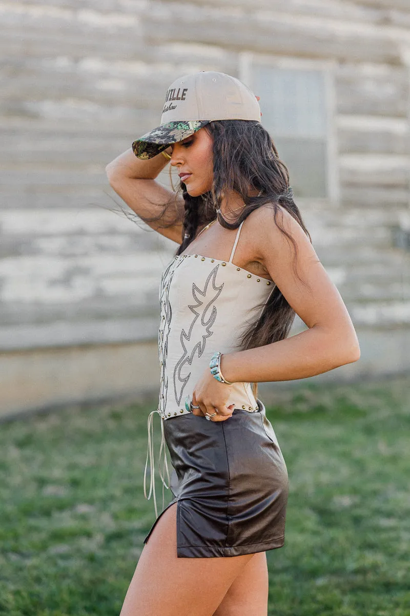 Raelynn Western Corset Top - Cream WrinkleFree Structure Oversized Silhouette