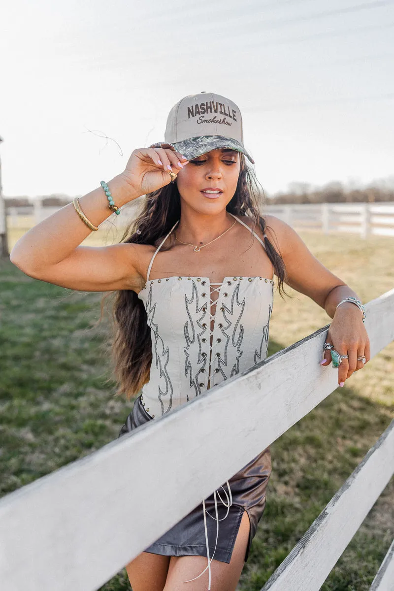 NonFade Dye Hidden Pocket Raelynn Western Corset Top - Cream