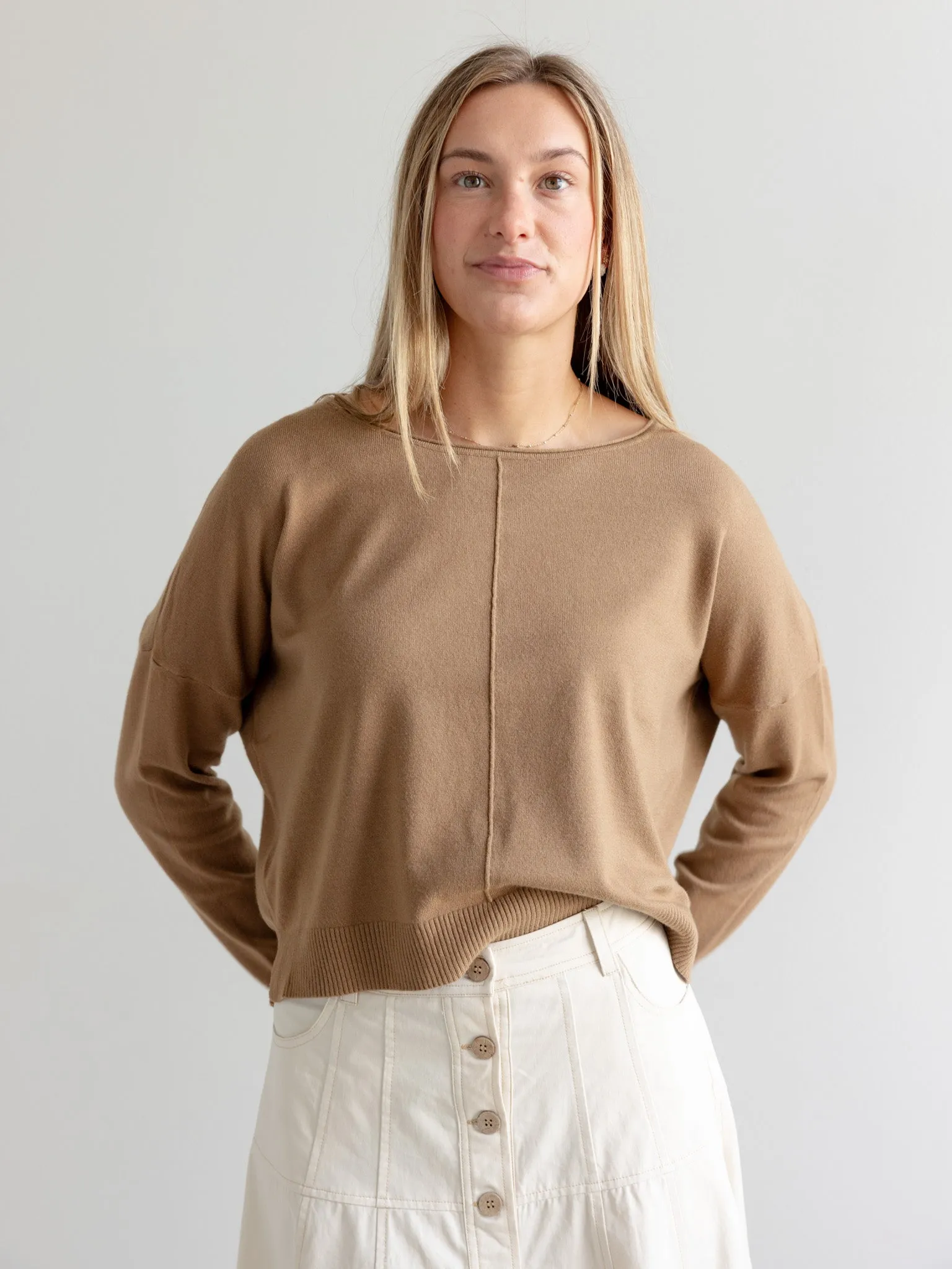 Andy Crew Neck - Latte SolarReflectiveFinish Easy Care Fabric