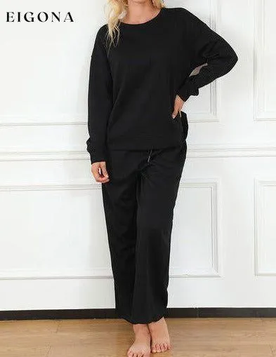 Double Take Full Size Textured Long Sleeve Top and Drawstring Pants Set