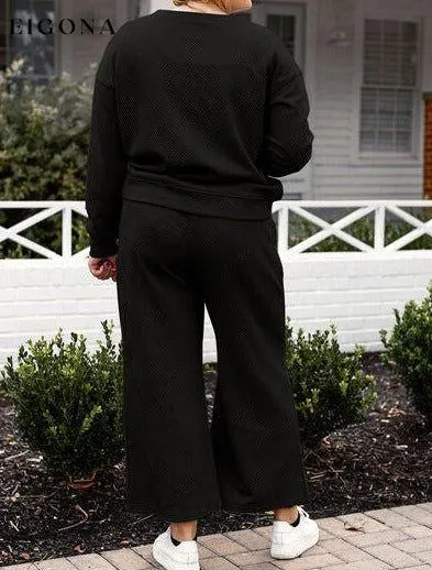 Double Take Full Size Textured Long Sleeve Top and Drawstring Pants Set