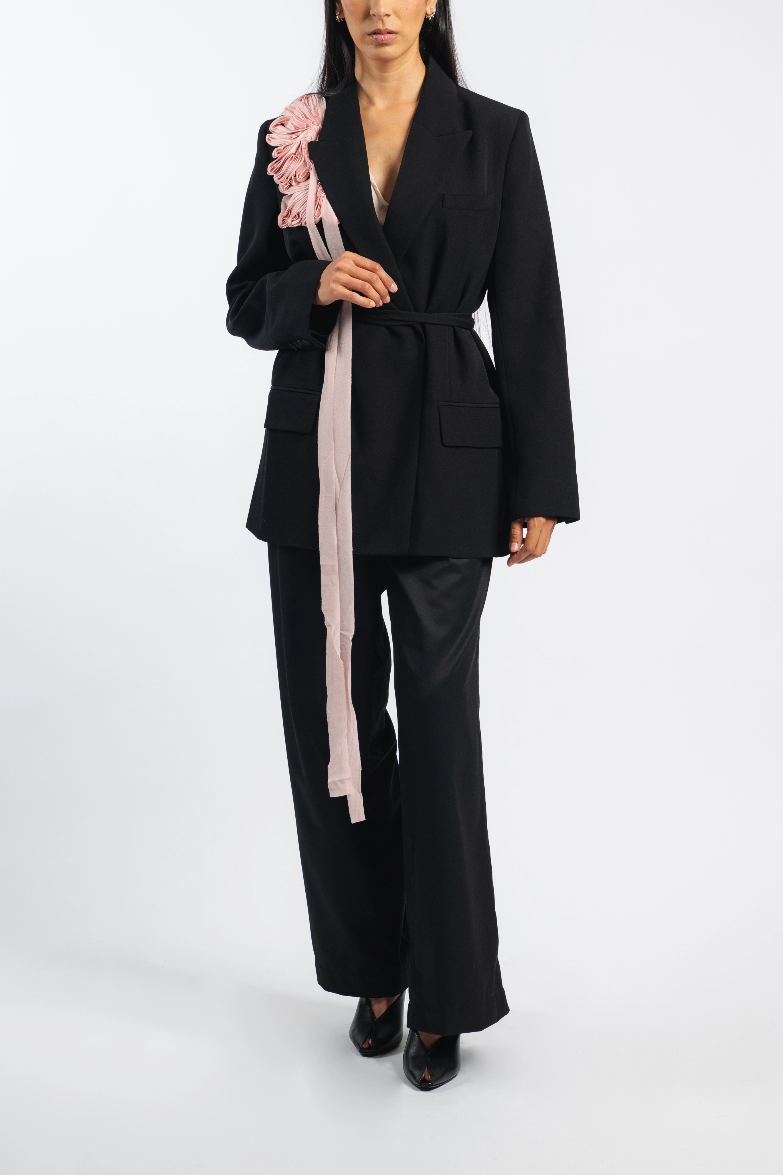Hypoallergenic Interior Layer Double Breasted Belted Blazer