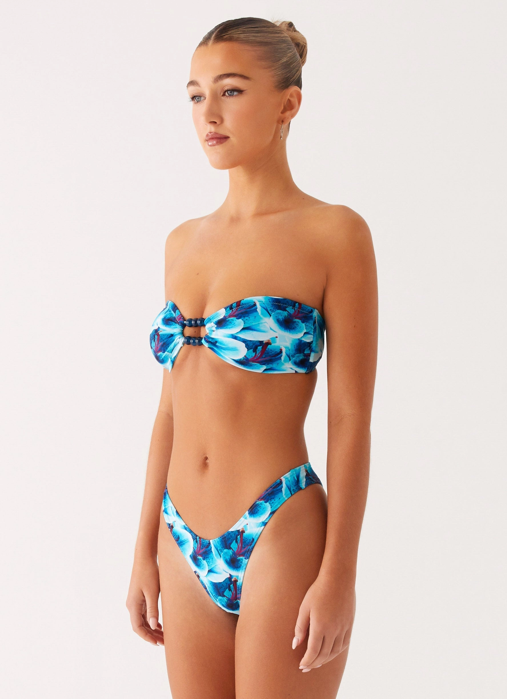 Beach Bound Strapless Bikini Top - Turquoise Floral Swim Apparel