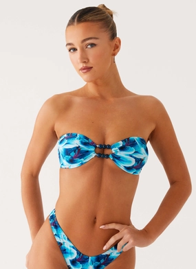 Water Ready Beach Bound Strapless Bikini Top - Turquoise Floral