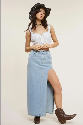 Blogger Favorite Double Layered Dallas Denim Maxi Skirt
